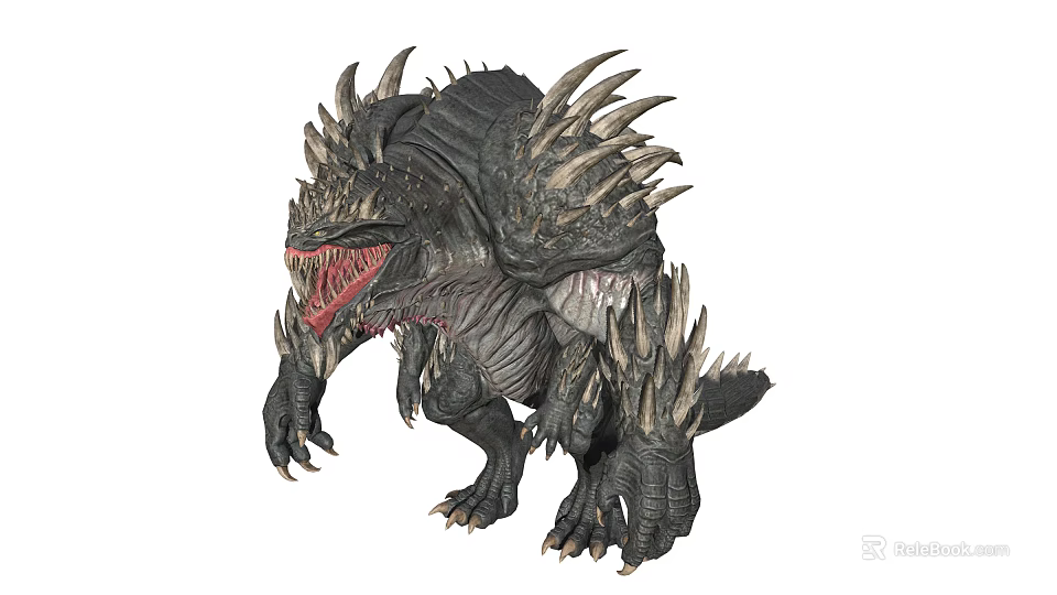 Menacing Spiked Creature Character With Black Skin Sharp Teeth And Claws 3d model 