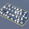 Various Office Appliances Arranged In 3D Model Layout With Yellow Border 3d model