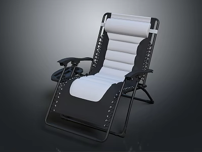 Folding Lounge Chair With Black Metal Frame And White Fabric Cushion 3d model