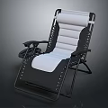 Folding Lounge Chair With Black Metal Frame And White Fabric Cushion