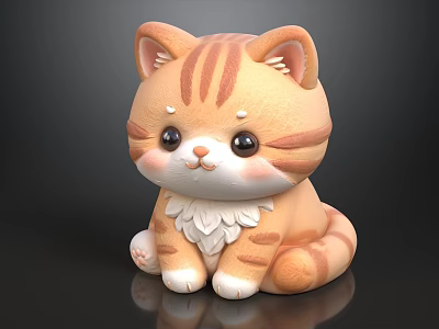 Adorable Orange White Striped Cat Doll Sitting With Big Eyes And Fluffy Chest 3d model