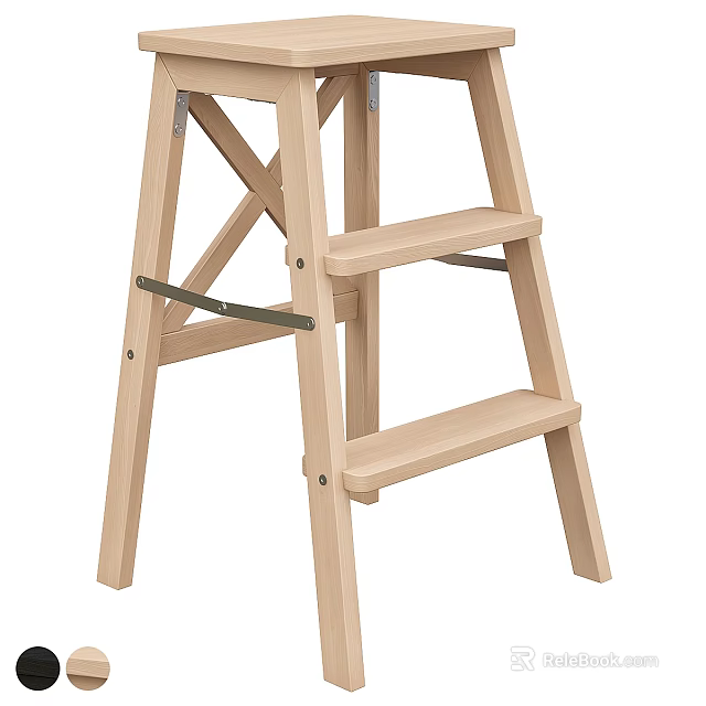 Wooden Step Stool With Cross Support Structure And Simple Functional Design 3d model 