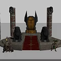 Cartoon Fantasy Throne Room With Golden Throne Red Carpet Lion Statues And Decorated Pillars