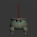 Decorative Bronze Incense Burner Ornament Set With Three Legs Side Handles And Red Incense Sticks