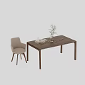 Modern White Dining Table Set With Beige Chair And Decorative Vase 3d model