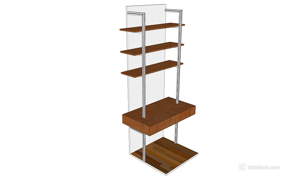 Modern Open Bookcase With Metal Frame And Multiple Wooden Storage Shelves 3d model 