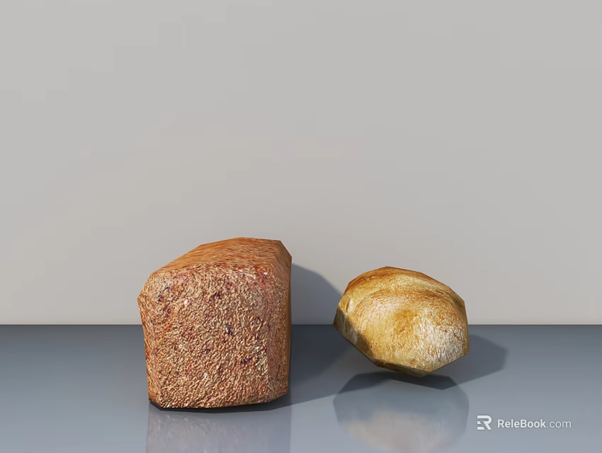 Two Loaves of Bread Square Whole Wheat and Round White on Gray Countertop 3d model 