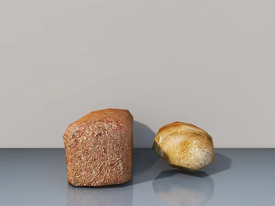 Two Loaves of Bread Square Whole Wheat and Round White on Gray Countertop 3d model