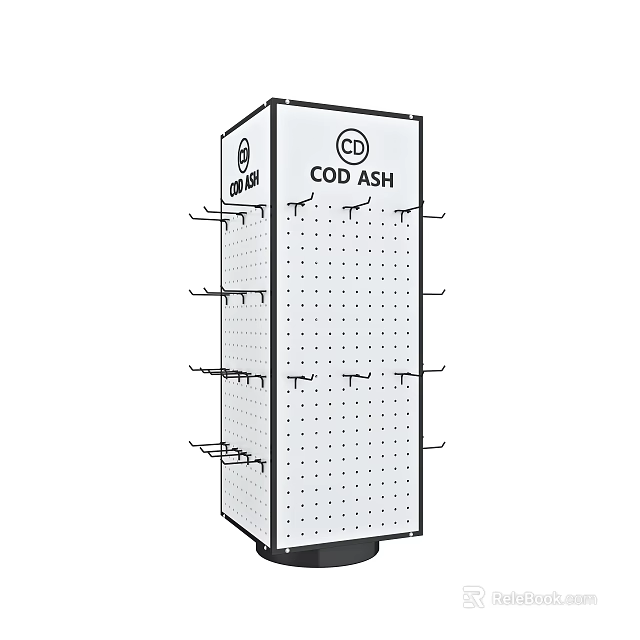 COD ASH Tall Perforated Display Shelf with Multiple Side Hooks and Logo 3d model