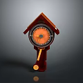 Vintage Wooden House Shaped Mantel Clock With Orange Dial And Pendulum