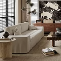 Modern Living Room Interior With White Sofa Coffee Table Pendant Light And Artwork