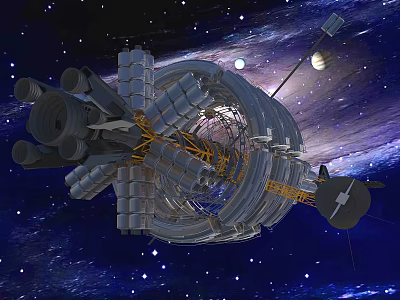 Advanced Space Station Exterior With Orbital Modules And Starry Background 3d model