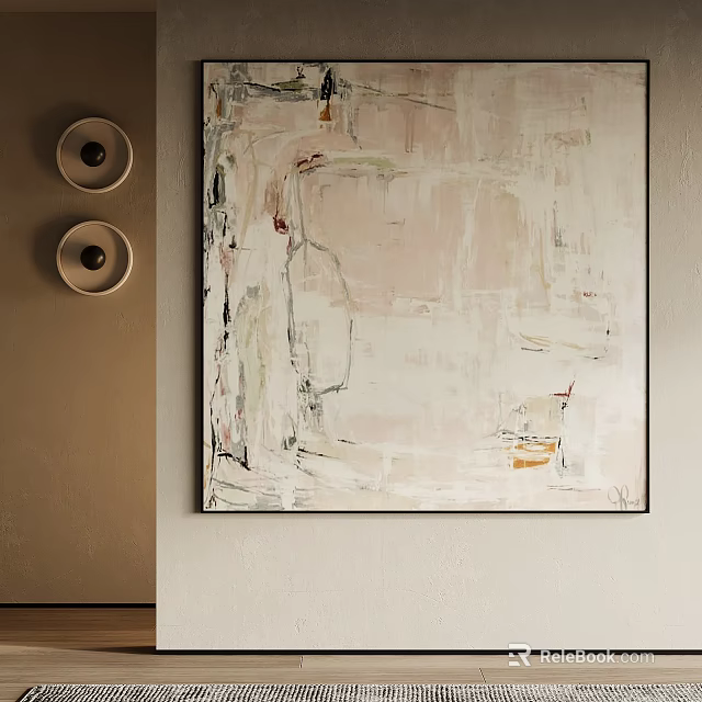 Contemporary Abstract Painting With Soft Blended Tones And Minimalist Lines On Neutral Wall 3d model 