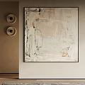 Contemporary Abstract Painting With Soft Blended Tones And Minimalist Lines On Neutral Wall