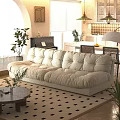Plush White Sofa With Round Coffee Table In Living Room Black And White Checkered Rug