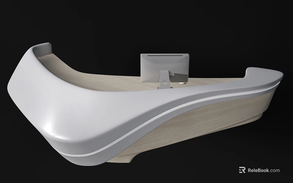 Modern Bar Counter Design With Curved White Surface And Wooden Base Elements 3d model