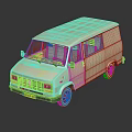 Vintage Beige Bus With Flat Roof Rack And Side Windows On Reflective Surface 3d model