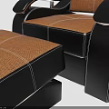 Modern Single Sofa With Black Leather Frame Brown Cushions And Matching Ottoman