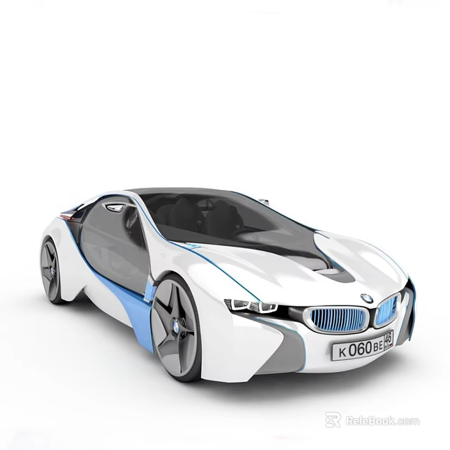 BMW Futuristic Concept Car With White Body And Blue Accents Design 3d model 