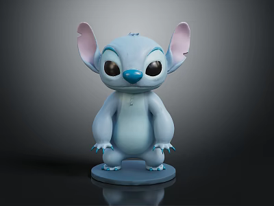 Adorable Blue Animated Character Stitch With Large Ears Standing On Base 3d model