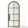 Modern Black Frame Casement Doors With Arched Top And Grid Glass Panels