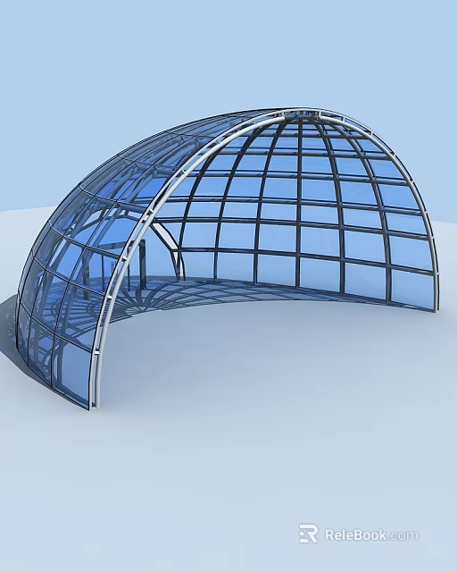 Curved Glass Dome Architectural Structure With Metal Frame And Transparent Panels 3d model 