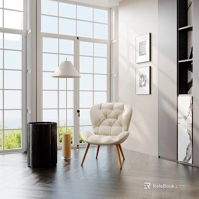 Inflatable Armchair In Modern Living Room With Floor Lamp And Large Windows 3d model 