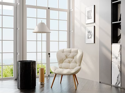 Inflatable Armchair In Modern Living Room With Floor Lamp And Large Windows 3d model