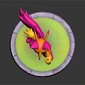 Cartoon Fox Like Creature Character With Vibrant Pink Orange Colors Standing On Circular Platform