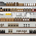 Coffee And Tea Product Shelf Display With Various Bottles Cups And Packaging 3d model