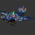 Cartoon Fantasy Scene Featuring Colorful Bird Creature With Blue Purple Floral Decorations And Vibrant Wings