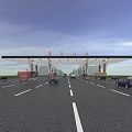 Modern Entrance Gate With Vehicles Passing Through Unique Roof Structure Green Trees And Evening Sky