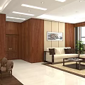 Chinese Style Office Interior With Wooden Bookshelf Desk Table Lamp Decorative Painting And Windows