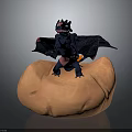 Black Dragon Figure Perched On Orange Rock Like Base With Spread Wings