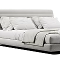Modern Double Bed With Gray Upholstered Headboard White Pillows And Soft Bedspread 3d model