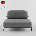 Modern Gray Fabric Two Seater Sofa With Black Metal Frame Design 3d model