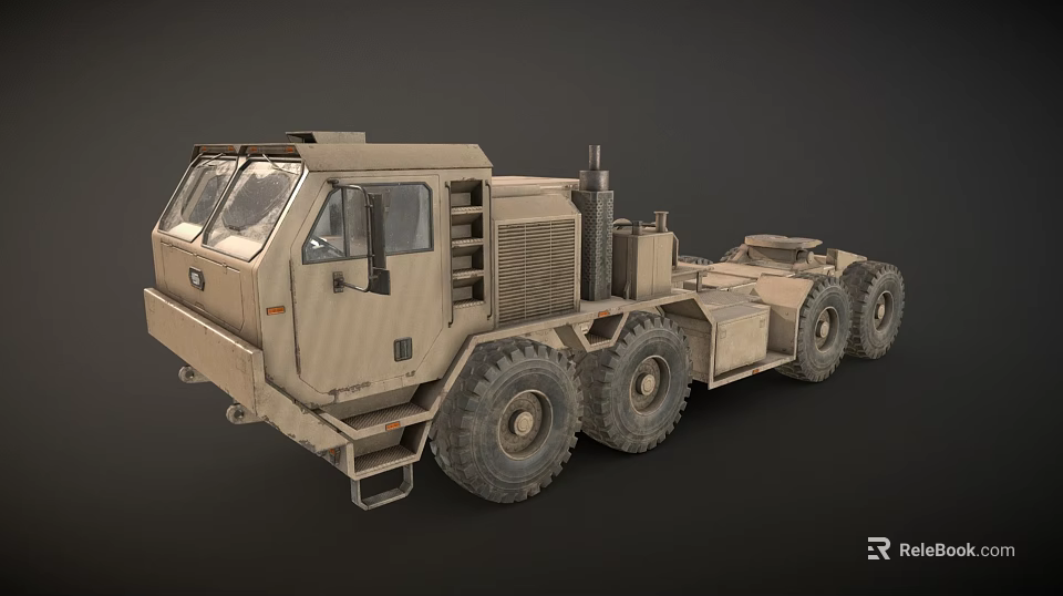 Heavy Duty Sand Colored Military Truck With Large Wheels And Engine 3d model 