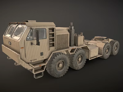 Heavy Duty Sand Colored Military Truck With Large Wheels And Engine 3d model