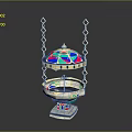 Carousel Shaped Decorative Sculpture With Colorful Stained Glass Dome Hanging Chain And Detailed Base