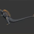 3D Monster Model With Gray Body Orange Spikes Open Mouth And Yellow Claws