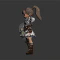 Elf Warrior Girl With Braided Hair Holding Shield And Hammer In Decorative Armor