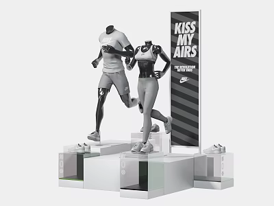 Models In Running Pose On Display Platform For Nike KISS MY AIRS Sneakers 3d model