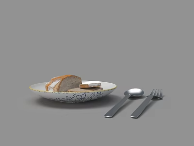 Breakfast Bread Dinner Plate Knife and Fork 3d model Breakfast Bread Dinner Plate Knife and Fork 3d model