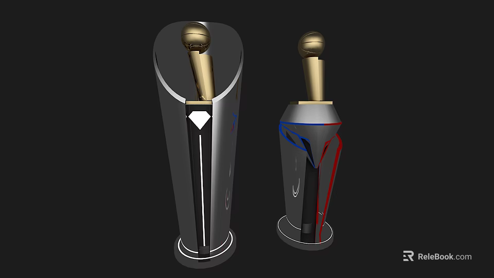 Modern Design Trophies With Golden Top Black Base And Colorful Accents 3d model 
