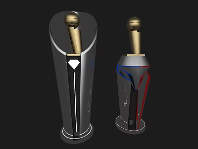 Modern Design Trophies With Golden Top Black Base And Colorful Accents 3d model
