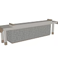 Modern Reception Desk With Textured Stone Panels And Metallic Support Legs