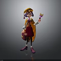 3D Animated Magical Girl Character With Purple Hair Orange Hat Red Dress And Magic Wand