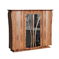 Classical Wooden Wardrobe With Curved Design And Glass Panel Doors