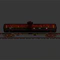 Red And Green Tank Car On Railway Track With Metal Wheels And Structure