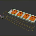 Multi Outlet Computer Power Strip with White Body Four Orange Outlets and Brown Power Cord